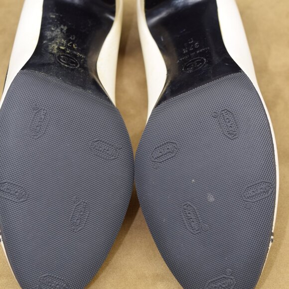 2008 CHANEL Ivory White Cap Toe Heels Pumps 37.5 C 7 Brighton Way 85mm CC Logo - Picture 15 of 16
